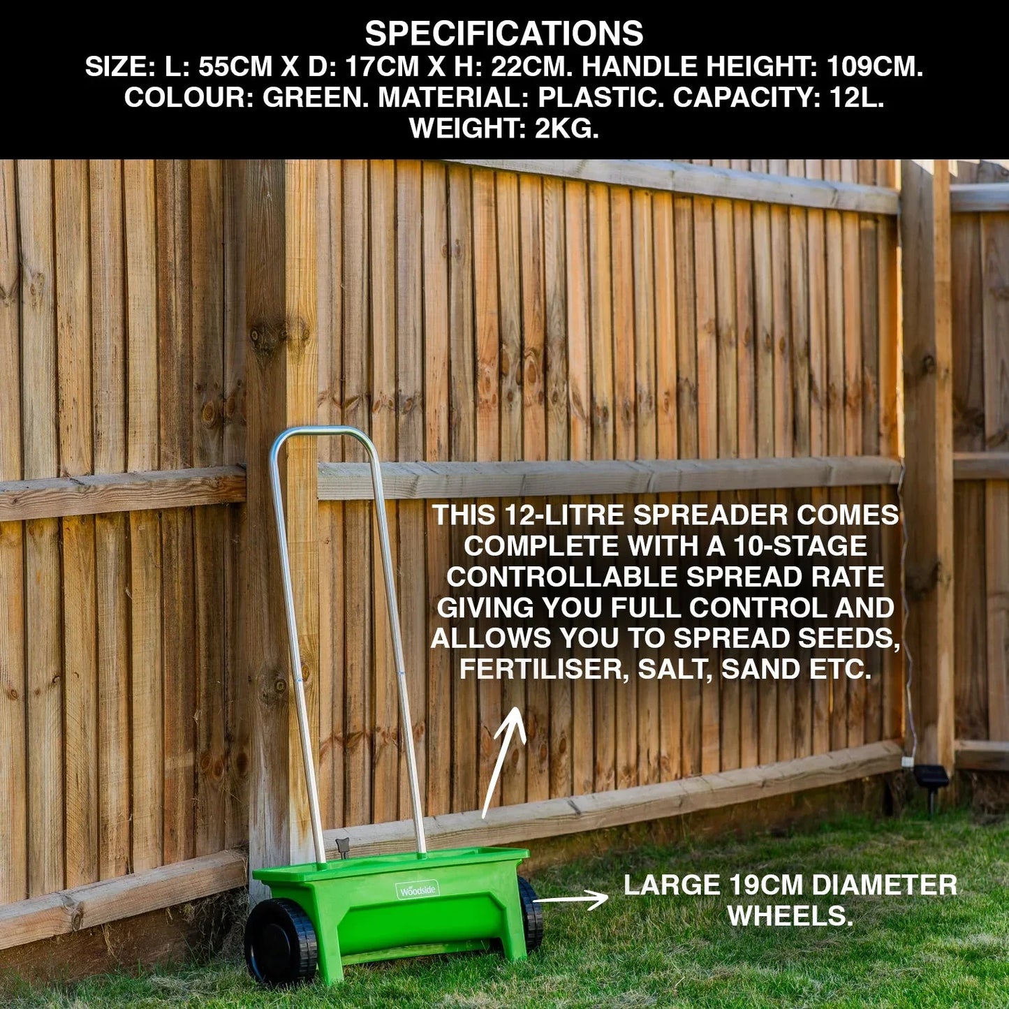 zblandscape 12L Garden Lawn Seed/Fertiliser Spreader Grass Weed Feed Salt Gritter