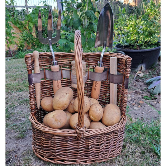 zblandscape Willow Tool Basket/Trug with Garden Hand Tools Trowel/Fork/Dibber